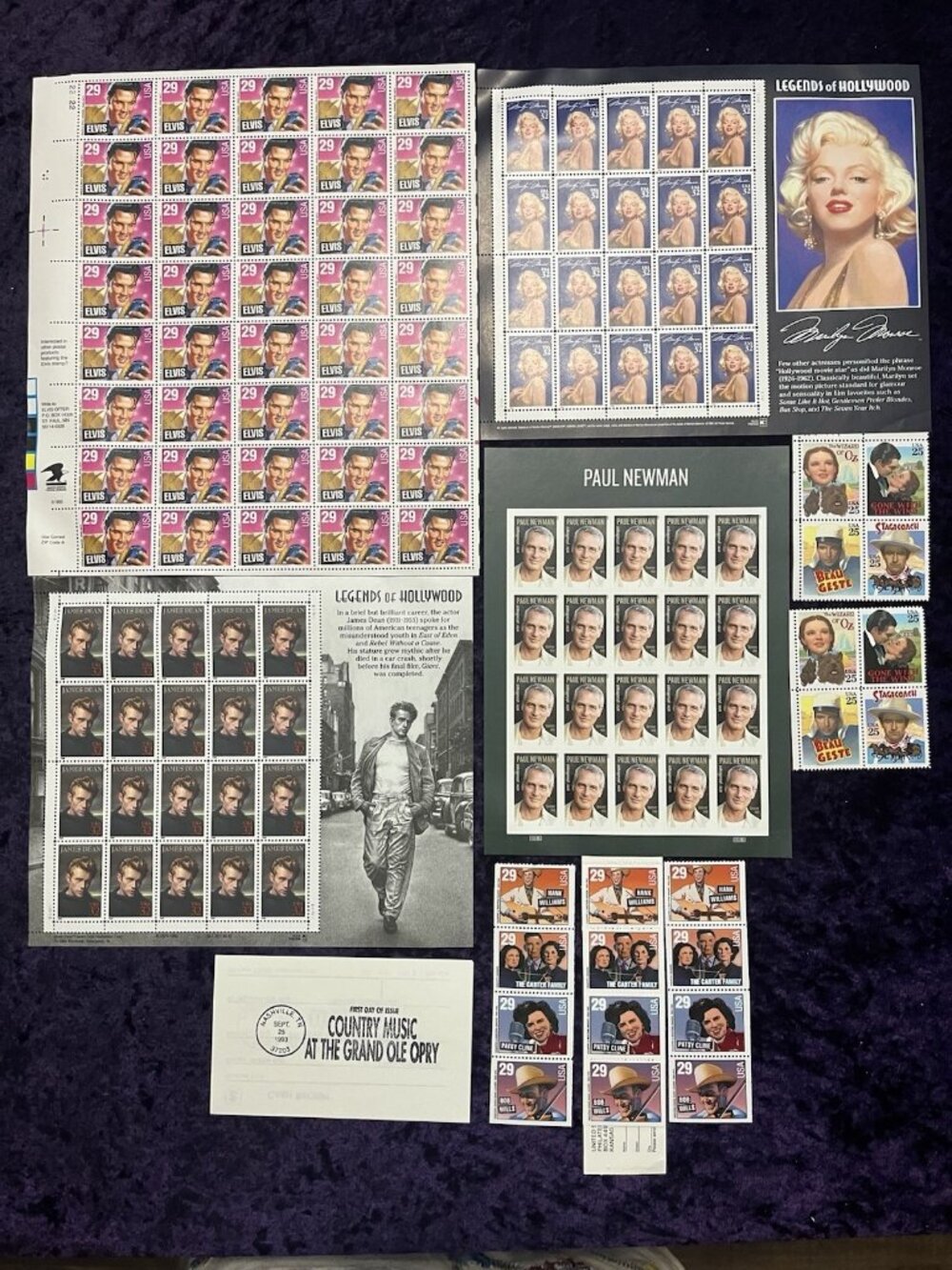 New Vtg US Postage Stamp Full Sheets Hollywood Country Music Marilyn Dean +More